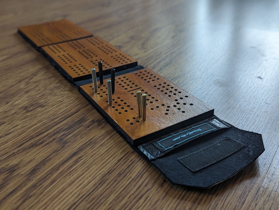 Travel Portable Cribbage Board Folding Leather Bound Travel Game Unique Handmade Buckskin