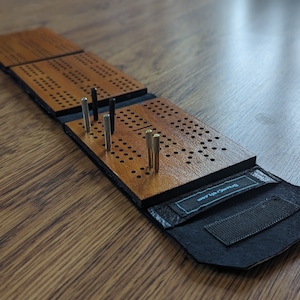 Travel Portable Cribbage Board - Folding Leather or Faux Leather Handmade folding wooden 3 track board