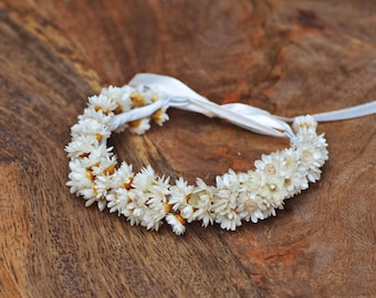 Brazalete delicado, pulsera de flores secas, flor blanca natural, pulsera de boda, brazalete de novia, dama de honor, primera comunión, orgánico, boho