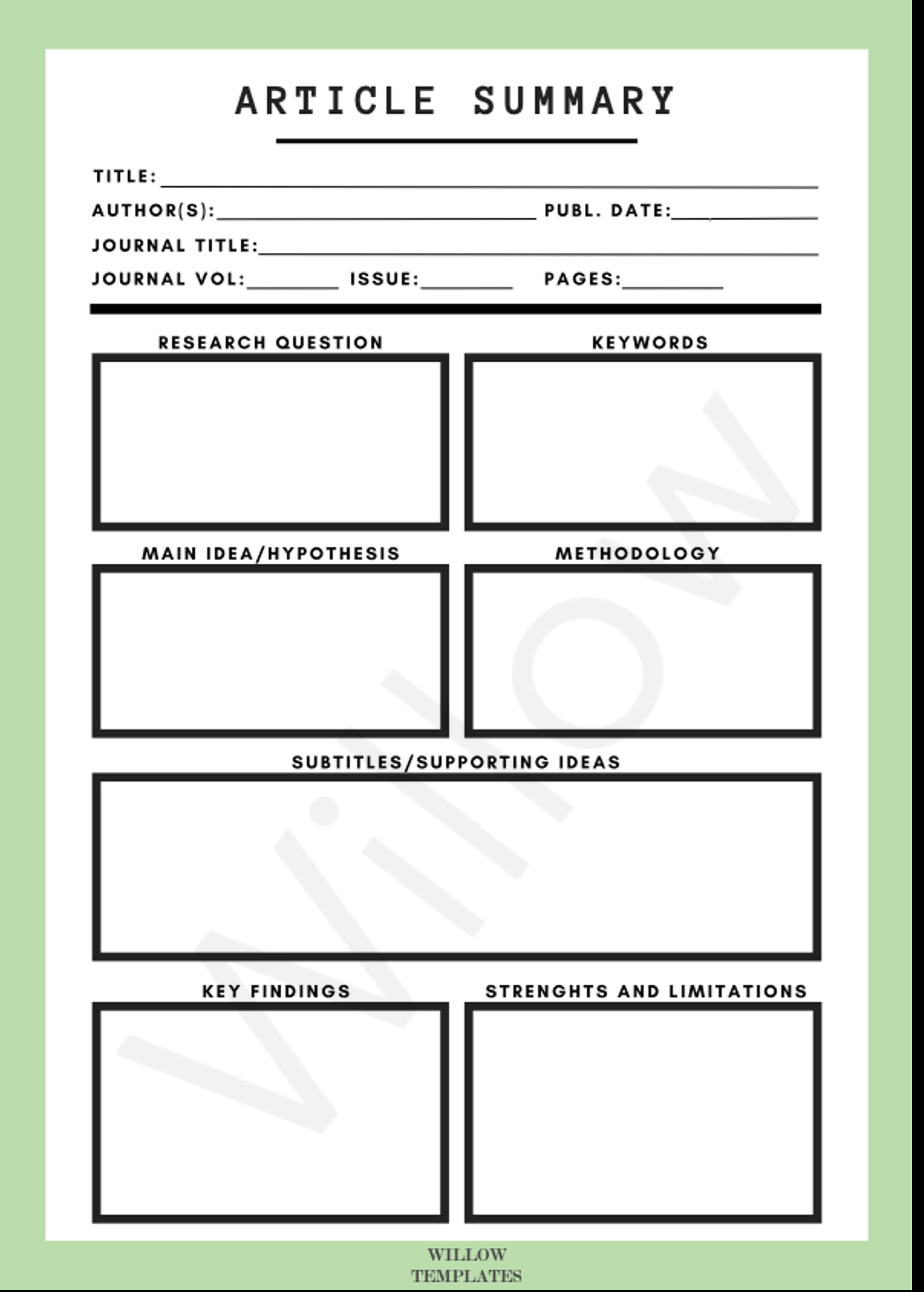 Free Printable Chapter Summary Template Pdf