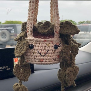 Car Hanging Plant, Succulent Car Plant, Pothos, Car Decor for Women, Crochet Plant, Hand Made, Amigurumi, Gift for Friend, Birthday Gift