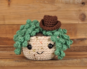 Planta de hilo de perlas beige/sombrero de vaquero, planta de crochet, cactus de crochet, hecho a mano, amigurumi, regalo para un amigo, regalo de cumpleaños, planta de oficina