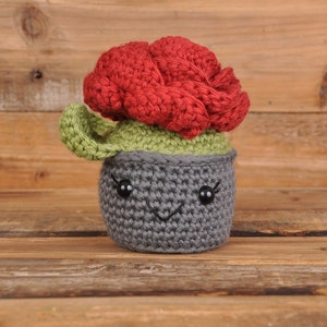 Rose Plant, Dk Red, Crochet Rose, Crochet Plant, Crochet Flower, Hand Made, Amigurumi, Gift for Friend, Birthday Gift, Office Plant