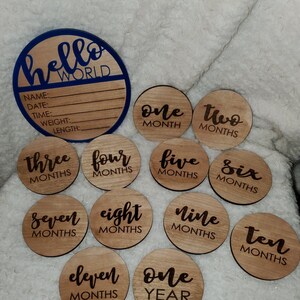 Baby Milestone & Hello World Monthly Wooden Markers Baby Shower Gift Baby Milestone Cards