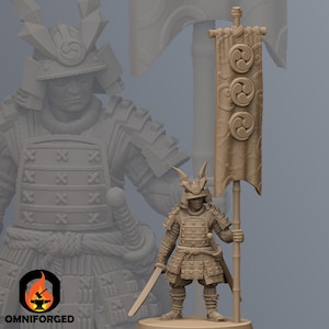 Samurai Command Group - Banner | Kyoushuneko | Table Top Gaming Mini | RPG | D&D | 3D Printed Miniature 28mm