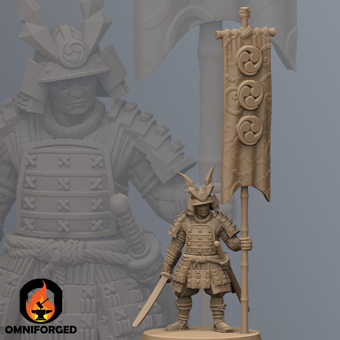 Samurai Command Group - Banner | Kyoushuneko | Table Top Gaming Mini | RPG | D&D | 3D Printed Miniature 28mm
