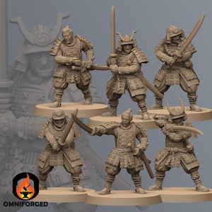 Samurai Swordmen | Kyoushuneko | Table Top Gaming Mini | RPG | D&D | 3D Printed Miniature 28mm