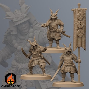 Samurai Command Group | Kyoushuneko | Table Top Gaming Mini | RPG | D&D | 3D Printed Miniature 28mm