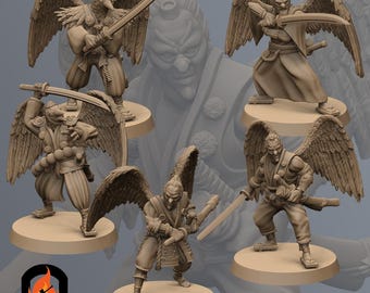 Mizuchi Samurai Tengu | Kyoushuneko | Table Top Gaming Mini | RPG | D&D | 3D Printed Miniature 28mm