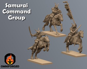 Japanese Samurai Command Group on Horseback | Feudal Japan | Kyoushuneko | Table Top Gaming | RPG | D&D |   3D Printed Miniature