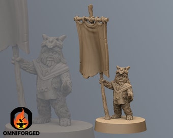 Guerilla Bear Standard Bearer | Anvilrage Studios | Legion Scale | 3D Printed Figure