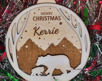 personalized mama bear ornament wood, woodland Christmas ornaments handmade, mama bear and cub tree ornament, new mom gift, expecting mom