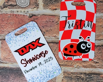 personalized cheerleading bag tags, custom cheerleading luggage tags, cheer competition gifts, cheer team gifts, cheerleader gifts for girls