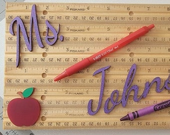 personalized teacher sign for classroom, custom apple for teacher ruler sign, end of year teacher gift, preschool teacher appreciation gift