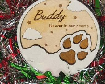personalized dog ornament handmade, dog loss sympathy gift, custom paw print Christmas ornament wood, dog memorial gift, bereavement gift
