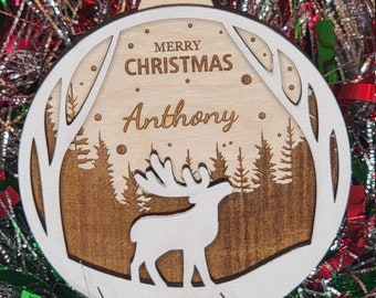 personalized elk ornament wood, custom hunter gifts for men, woodland Christmas ornaments handmade, step dad gift from daughter, bonus dad