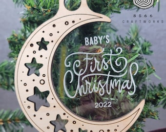 1st Christmas ornament baby first Christmas ornament 2022, crescent moon ornament handmade, love you to the moon and back baby shower gift,