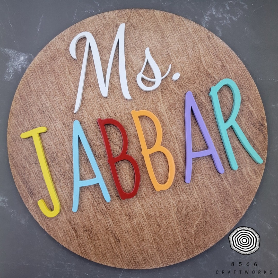 Teacher Name Door Hanger, Name Sign Wood, Cute Classroom Decor for