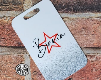 personalized cheerleading photo bag tags, cheer luggage tags, cheer competition gifts, cheer team gifts, cheerleader gifts