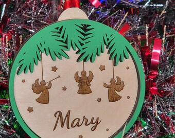 personalized angel Christmas ornaments handmade, evergreen tree ornament wood, Christian Christmas gifts for her, pastor wife gift, Bible