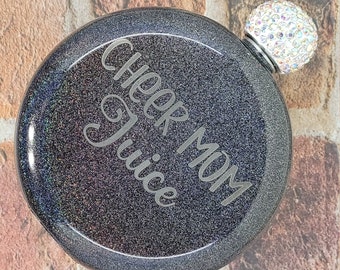 personalized flask for women, cheer mom gifts, mom juice glitter flask, funny dance mom gifts, cheer competition mom flask, alcohol gifts