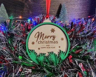 happy new year merry Christmas ornament 2022, woodland Christmas tree ornaments, yankee swap gift, evergreen tree ornament handmade, pine