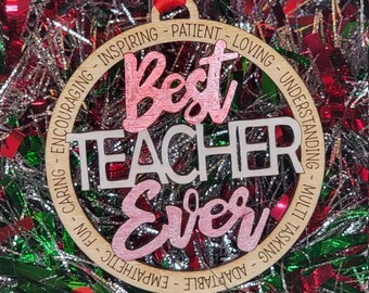 best teacher ever Christmas ornament handmade, Christmas gifts for teachers, preschool teacher gift, teacher appreciation gift, wine bottle