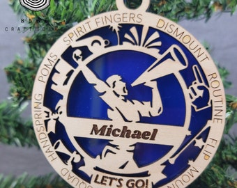 custom cheer ornament wood, personalized cheerleader gifts, cheer captain gifts, 2022 senior gifts for males, cheer gifts for team, role