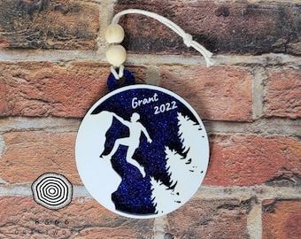 custom rock climber ornament wood, personalized climbing gifts, mountaineering