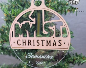 personalized my first Christmas ornament 2022, stocking stuffers for baby girl Christmas gifts for new mom, blush pink baby shower gifts for