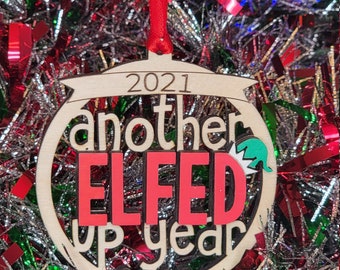 elf Christmas ornaments wood, white elephant gifts funny ornament 2022, stocking stuffers for Mom Christmas gifts for coworkers, another