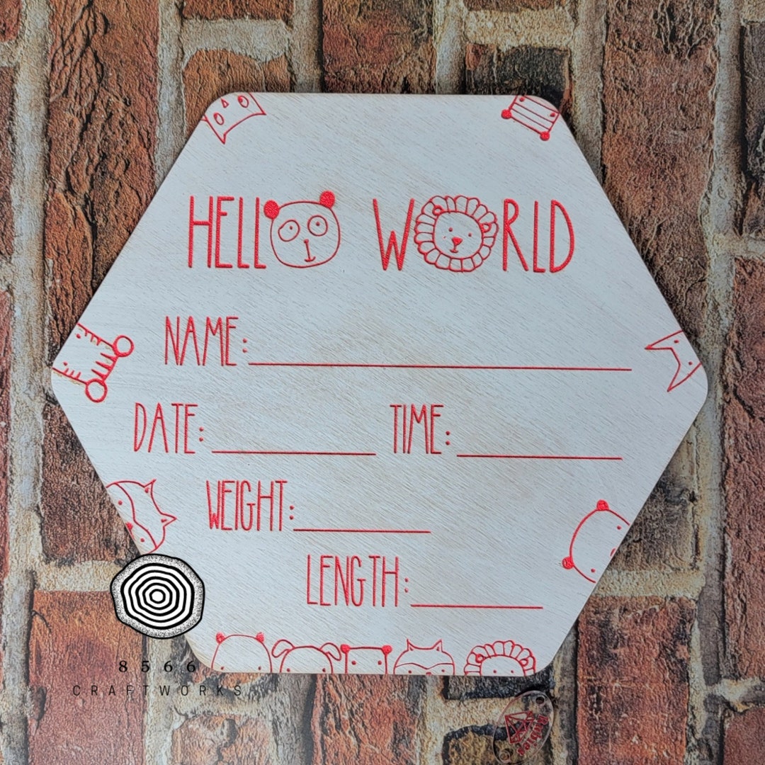 Hello World Door Hanger, Name Sign Wood, Cute Nursery Decor for Door, Child Decor for Wall, New