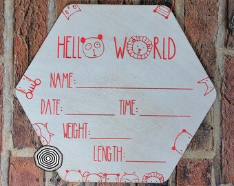Hello World door hanger, name sign wood, cute nursery decor for door, child decor for wall, new baby gifts for women, personalized