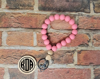 monogram keychain bracelet, teenage girl gifts, personalized keychain for women, initial keychain wristlet, new mom gift, college student