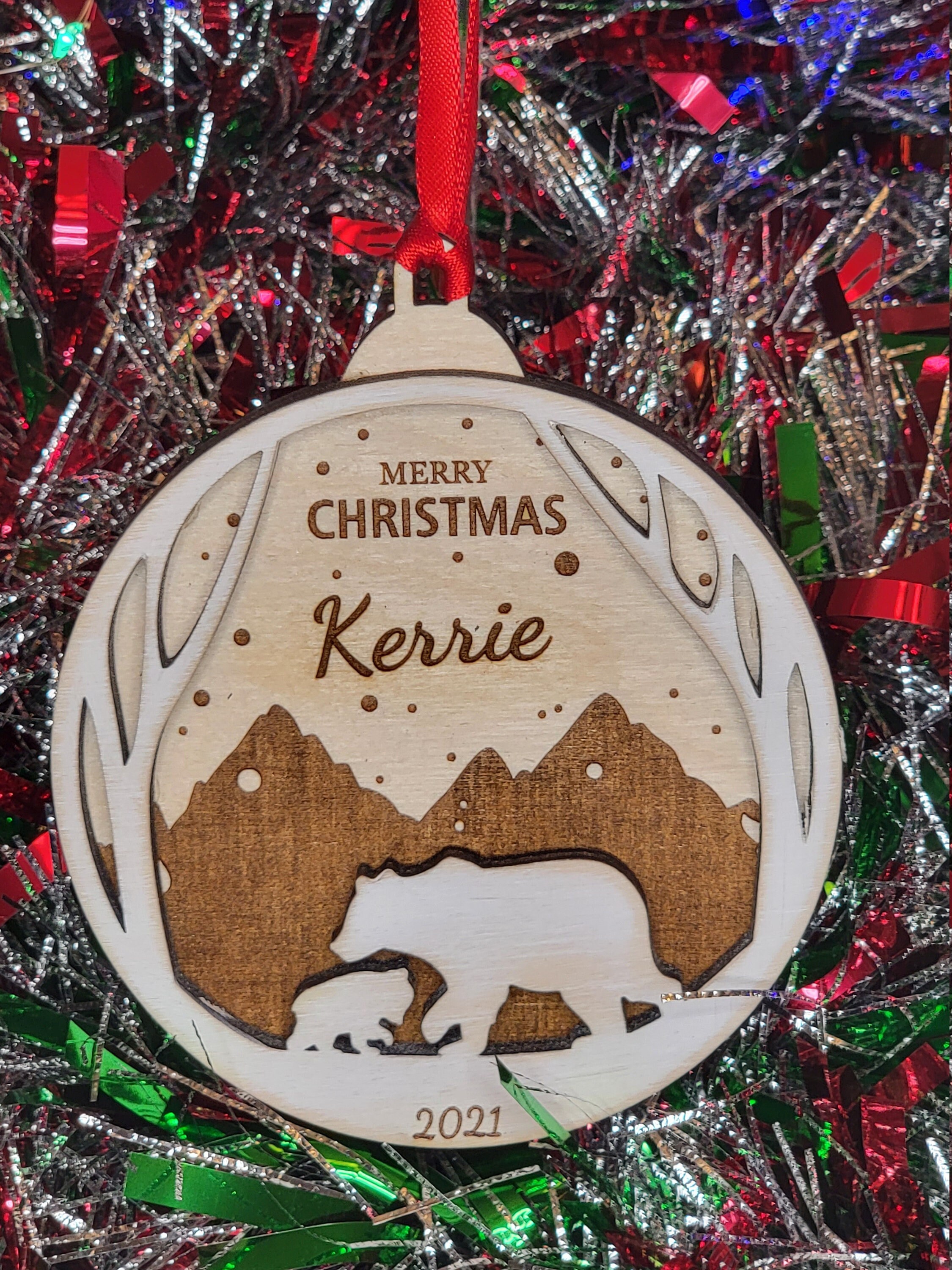 Mama Bear Custom Laser Cut Wooden Christmas Ornament for Mom