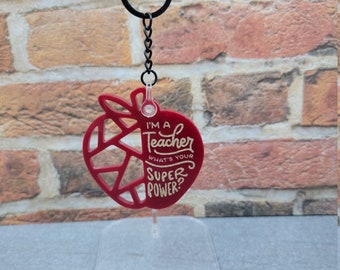 teaching super power keychain for women, kindergarten teacher gift, preschool teacher appreciation gift, apple for teacher apple keychain