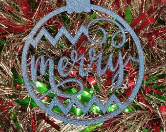 Blue Merry Christmas Ball Ornament