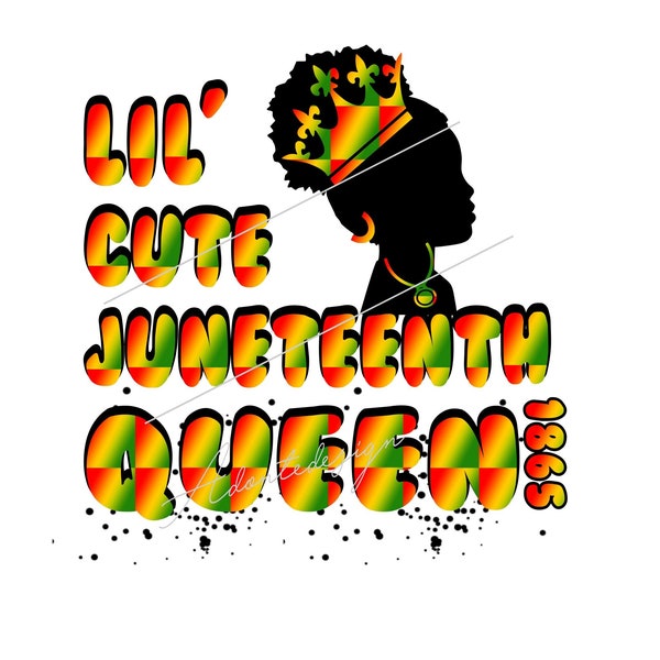 Lil Cute Juneteenth Queen With Crown and Earrings and Necklace. Png  Bold Bright Colors
