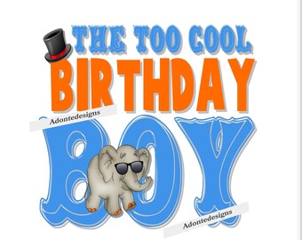 Cool Birthday Boy Elephant PNG JPEG, Circus Theme (Digital Download)