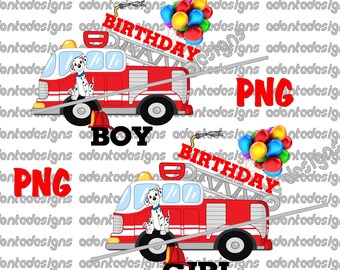 Firefighter Birthday Boy and Girl Png.  Digital Download