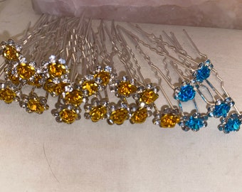 SET OF 20 CRYSTAL Flower hair pins bridal hair pins blue crystal hair pins gold crystal hair pins hair accessories