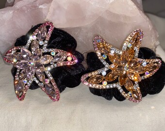 CRYSTAL STARFISH VELVET hair scrunchies pink crystal starfish scrunchie peach crystal starfish velvet hair scrunchie