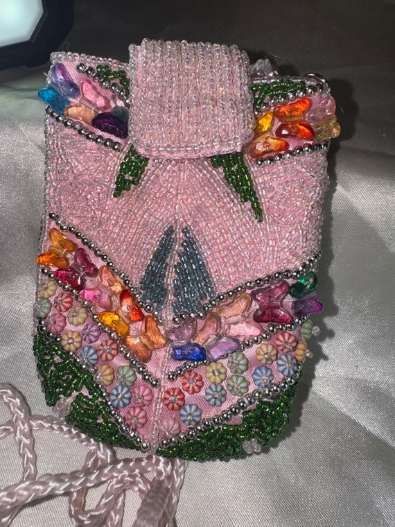 PINK HAND BEADED Small crossbody bag beaded purse… - image 9
