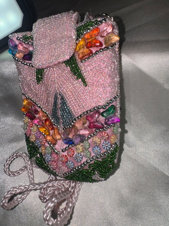 PINK HAND BEADED Small crossbody bag beaded purse… - image 10