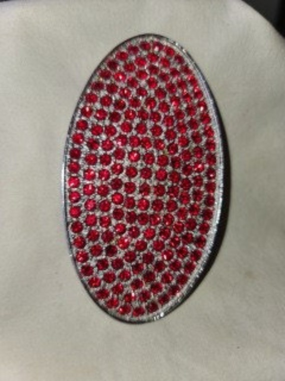 VINTAGE SILVER RHINESTONE belt buckle vintage red… - image 4