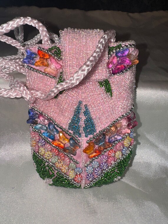 PINK HAND BEADED Small crossbody bag beaded purse… - image 4