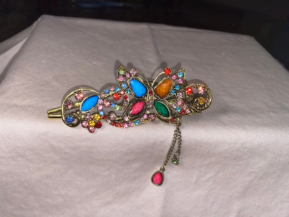 CARVED RHINESTONE BUTTERFLY hair clip multi color… - image 1