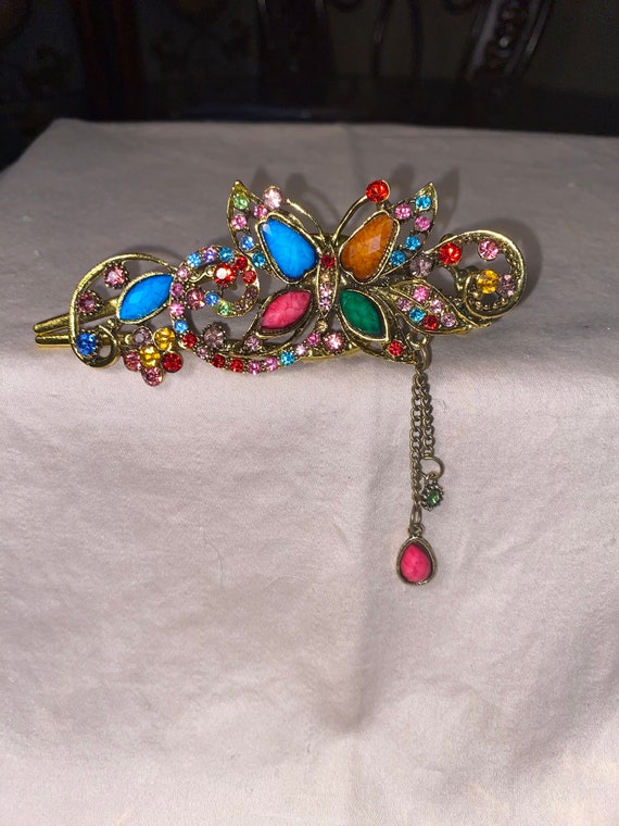 CARVED RHINESTONE BUTTERFLY hair clip multi color… - image 2
