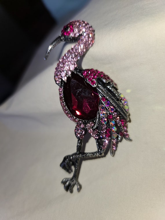 PINK FLAMINGO RHINESTONE Brooch rhinestone bird b… - image 5