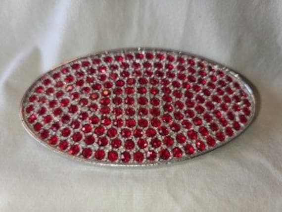 VINTAGE SILVER RHINESTONE belt buckle vintage red… - image 2